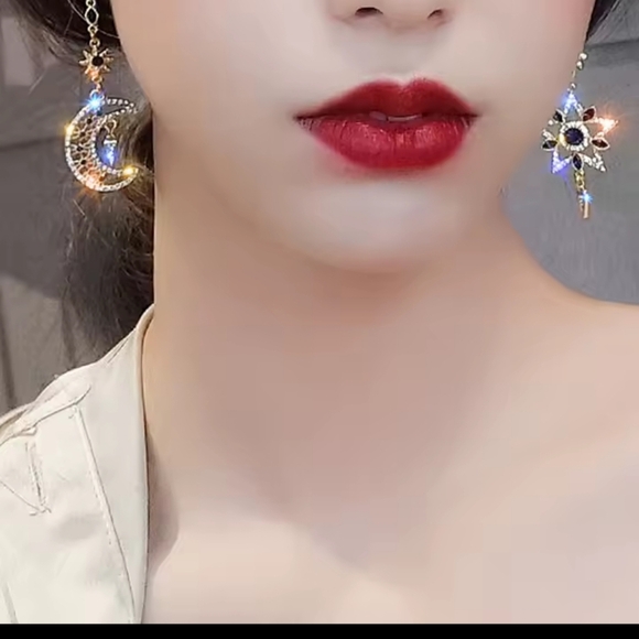 Earrings Women's Star Moon Silver Dangle New f41 - Picture 5 of 5